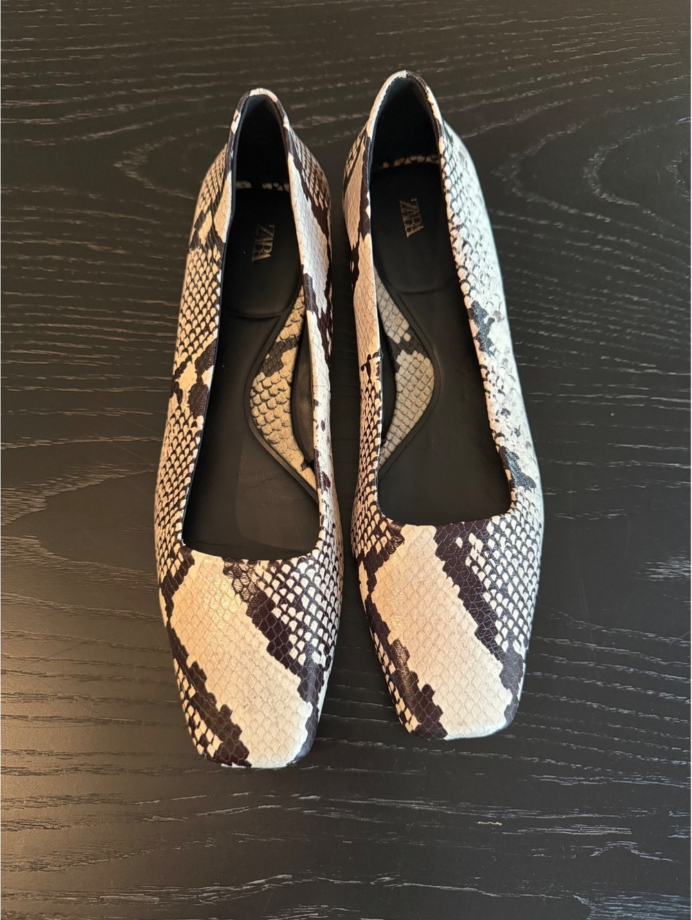 Zara Snake Print Square Toe Flats Size 10 NWOT